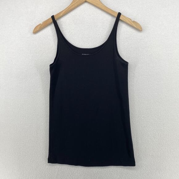 EILEEN FISHER Tank Top S Organic Cotton Ribbed Jersey Cami Scoop Neck Black - Picture 1 of 11
